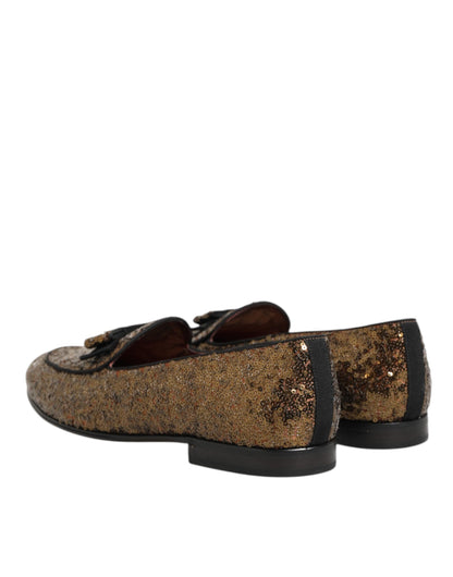 Mocassins Dolce & Gabbana dorés à paillettes, chaussures habillées pour homme