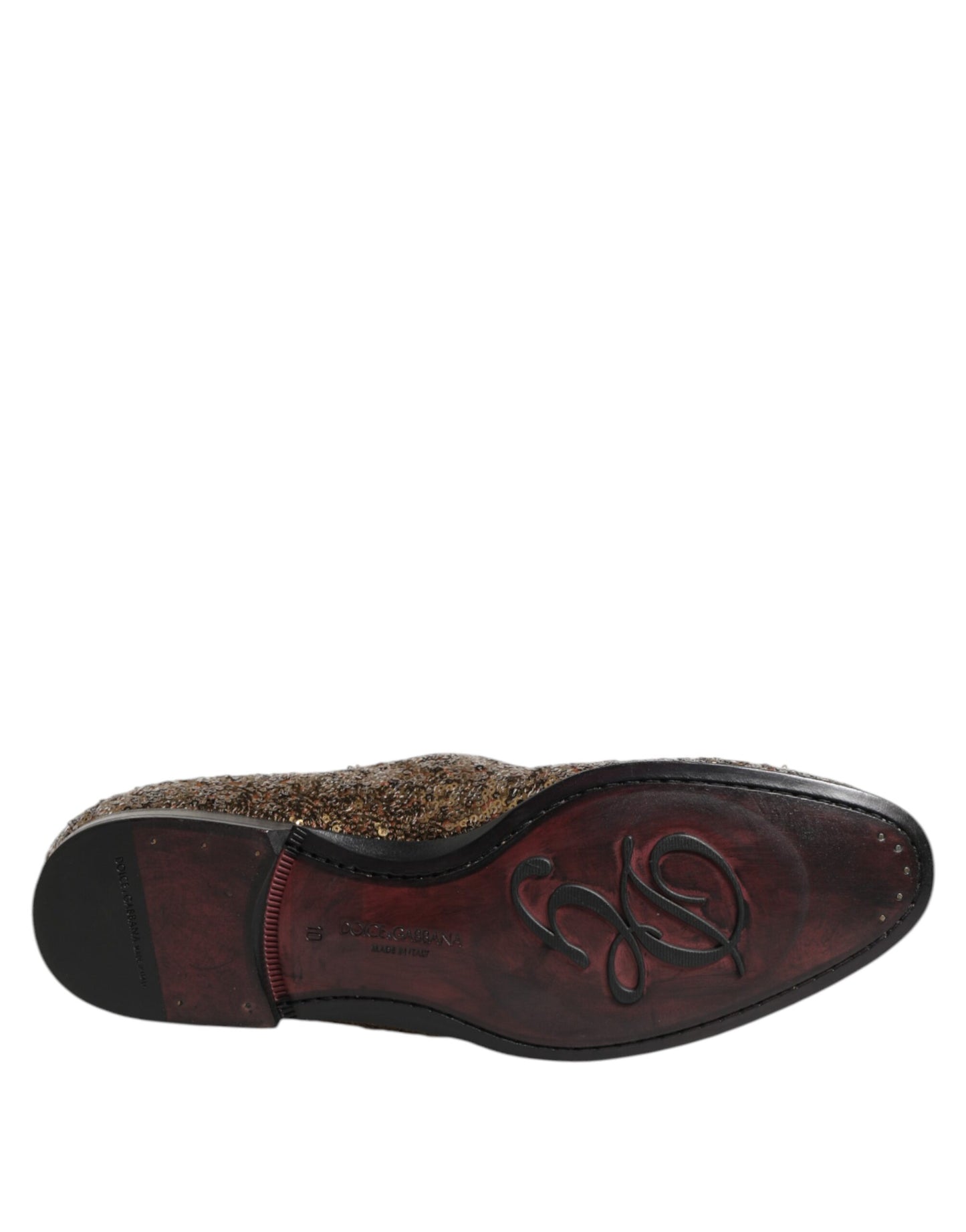 Mocassins Dolce & Gabbana dorés à paillettes, chaussures habillées pour homme
