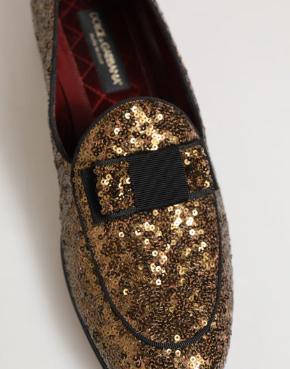 Mocassins Dolce & Gabbana dorés à paillettes, chaussures habillées pour homme