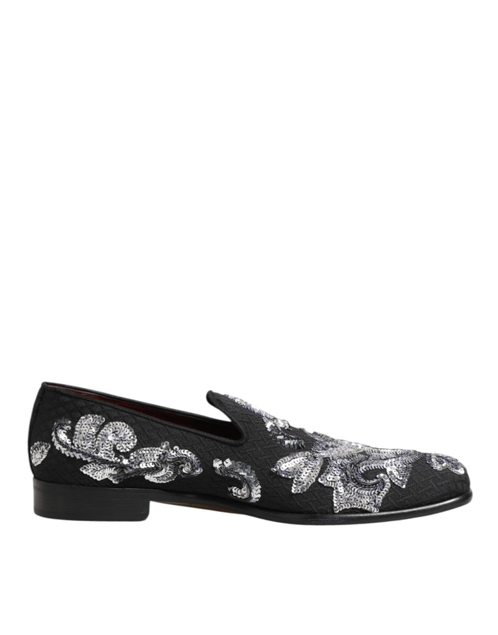 Mocasines de vestir Dolce & Gabbana negros con lentejuelas plateadas para hombre