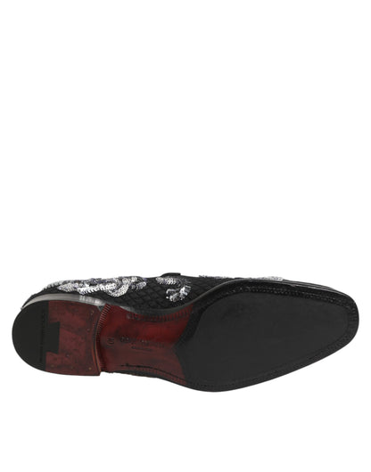 Dolce & Gabbana Black Silver Sequined Loafers Men Dress Shoes
