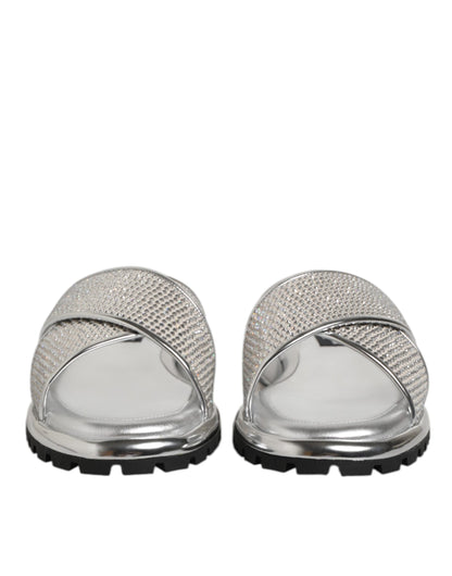 Mules plates en strass argentées Dolce & Gabbana