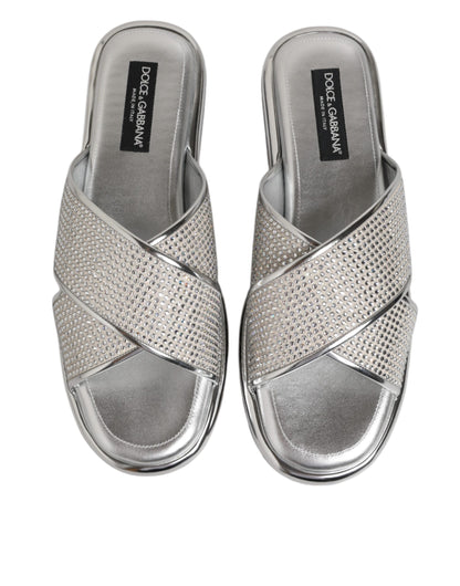Mules plates en strass argentées Dolce & Gabbana