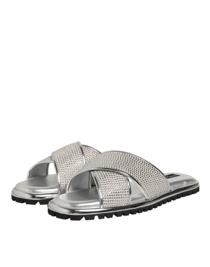Mules plates en strass argentées Dolce & Gabbana