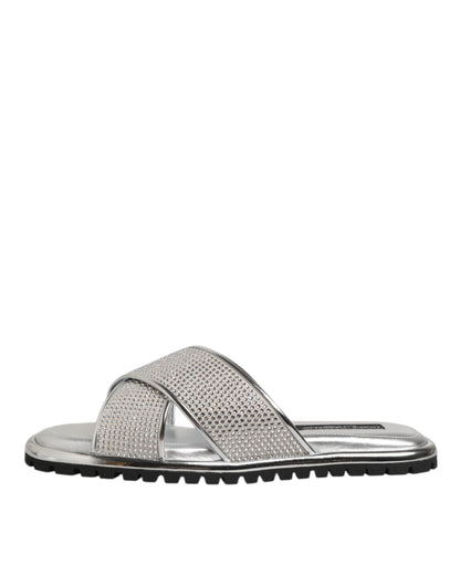 Mules plates en strass argentées Dolce & Gabbana