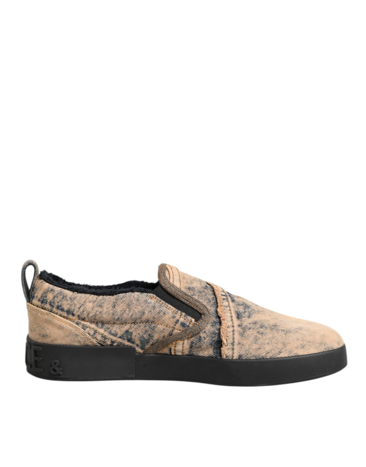Chaussures Baskets Basses à Enfiler en Coton Beige Dolce & Gabbana