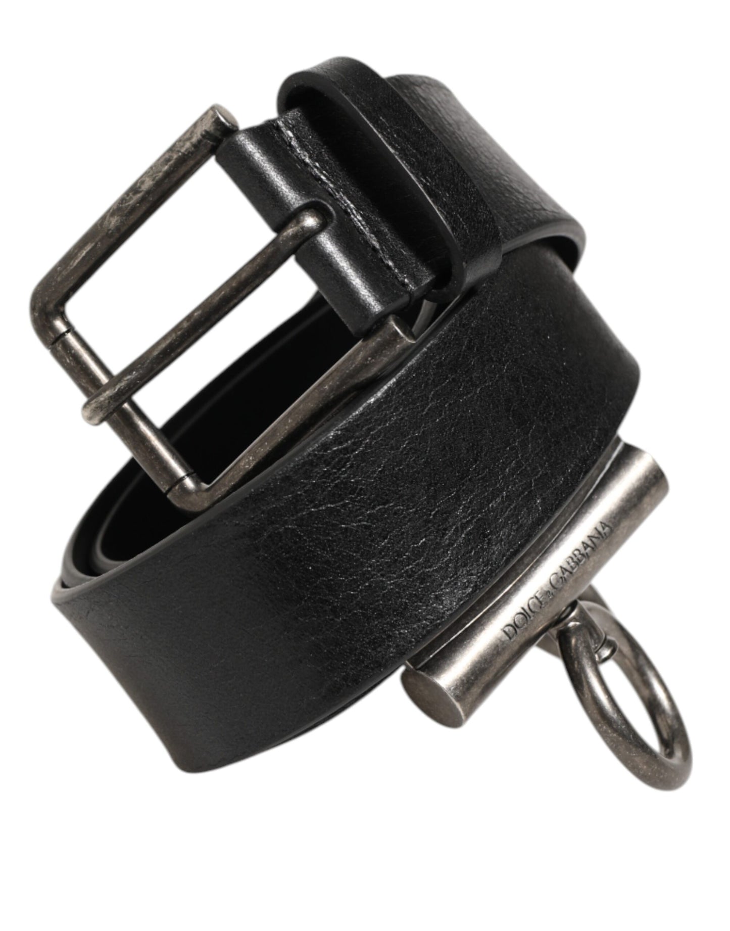 Ceinture Dolce & Gabbana en cuir noir avec anneaux latéraux et boucle en laiton