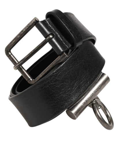 Ceinture Dolce & Gabbana en cuir noir avec anneaux latéraux et boucle en laiton