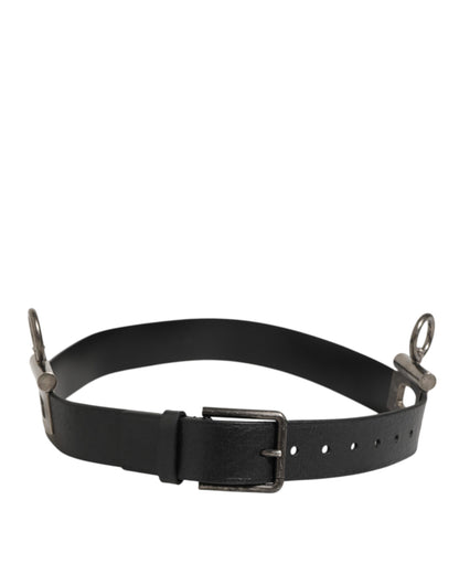 Ceinture Dolce & Gabbana en cuir noir avec anneaux latéraux et boucle en laiton