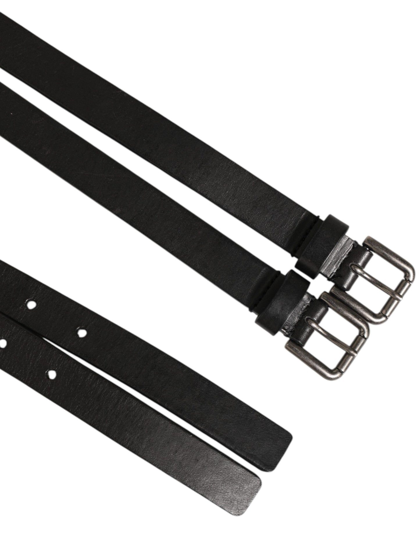 Cinturón Dolce & Gabbana negro de piel con doble correa y hebilla plateada