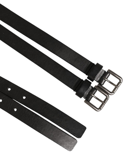 Cinturón Dolce & Gabbana negro de piel con doble correa y hebilla plateada