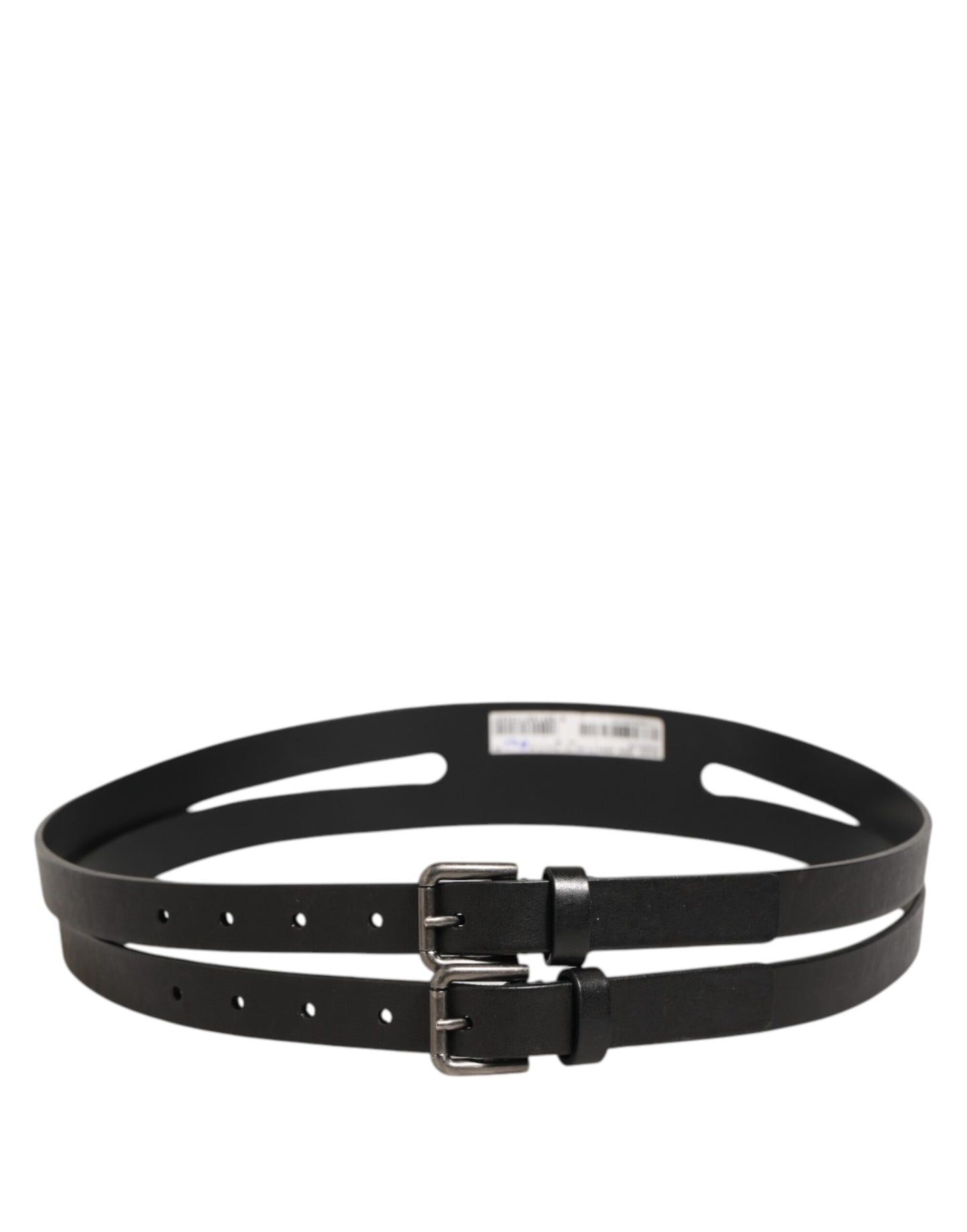 Cinturón Dolce & Gabbana negro de piel con doble correa y hebilla plateada