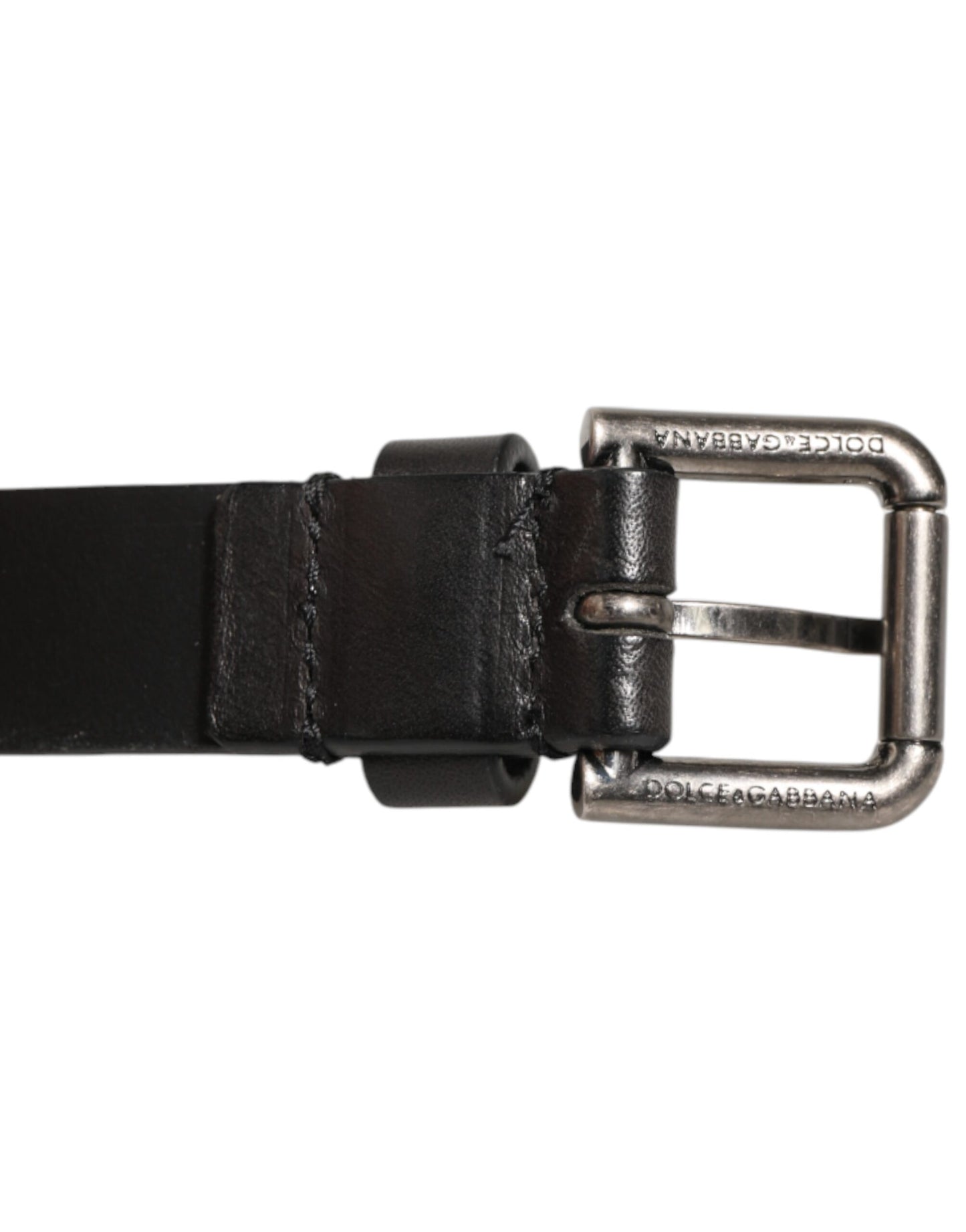 Cinturón Dolce & Gabbana negro de piel con doble correa y hebilla plateada