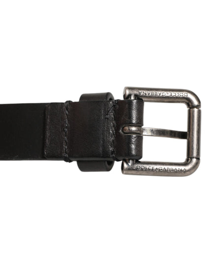 Cinturón Dolce & Gabbana negro de piel con doble correa y hebilla plateada