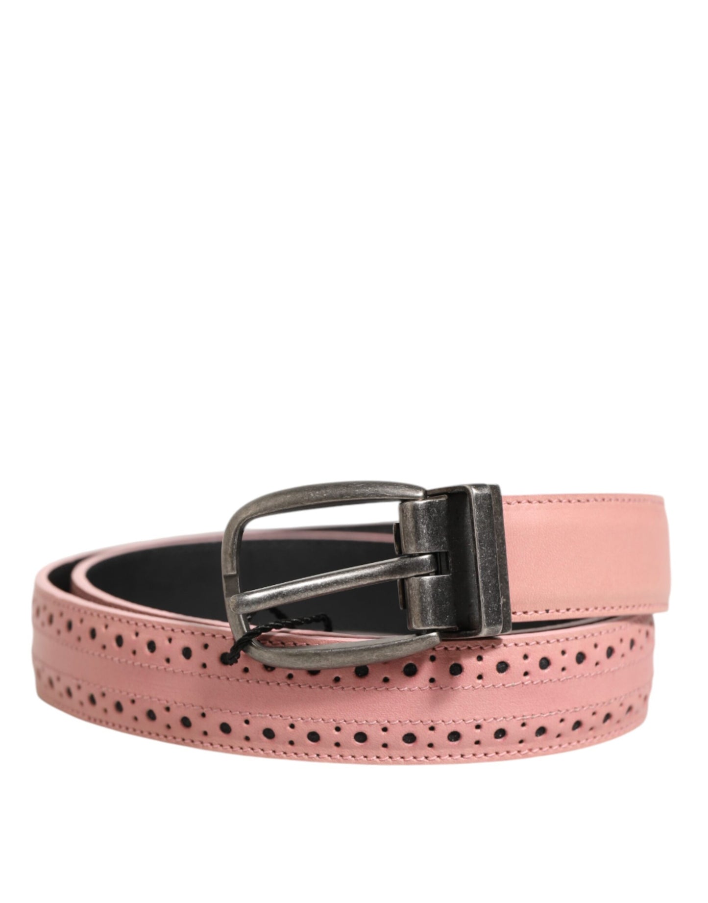 Cinturón Dolce & Gabbana de cuero rosa con detalles perforados y hebilla