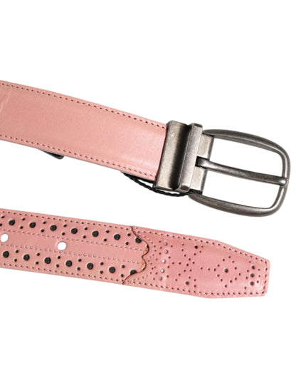 Cinturón Dolce & Gabbana de cuero rosa con detalles perforados y hebilla