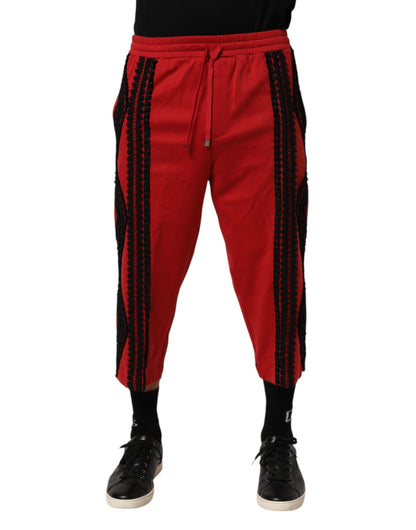 Pantalon décontracté court brodé rouge Dolce & Gabbana
