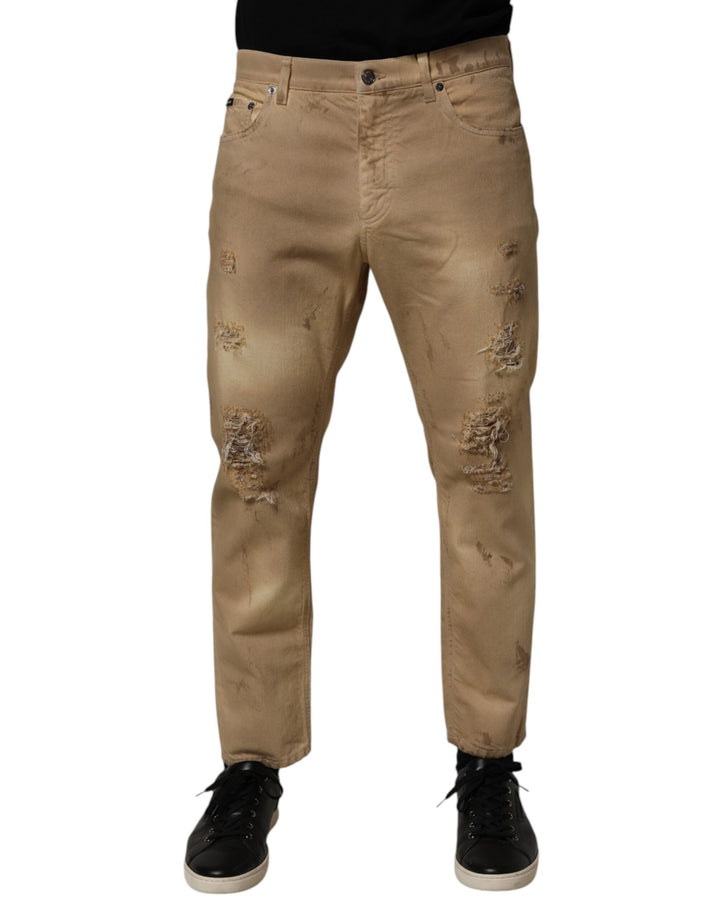 Dolce & Gabbana Vaqueros Holgados Desgastados de Algodón Beige para Hombre
