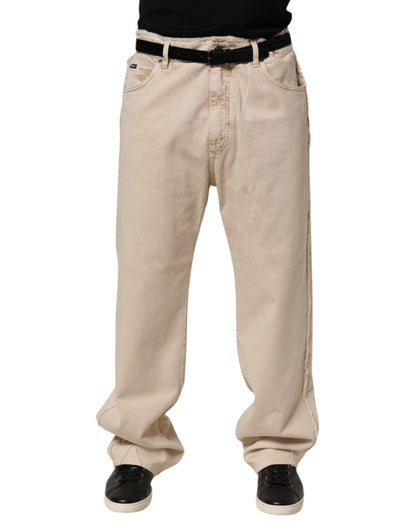Jean droit en coton beige Dolce & Gabbana