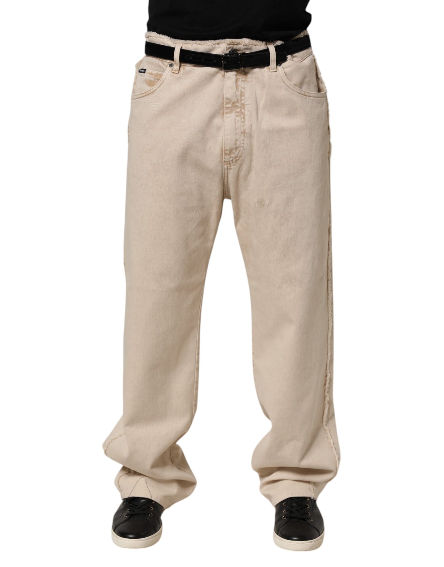 Jean droit en coton beige Dolce & Gabbana