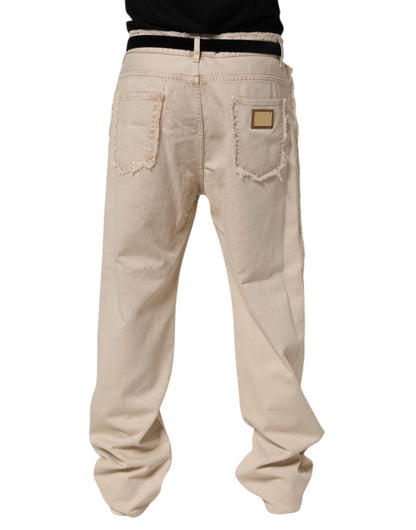Jean droit en coton beige Dolce & Gabbana