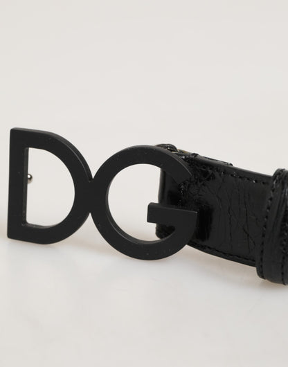 Ceinture Dolce & Gabbana en cuir exotique noir avec boucle à logo métallique