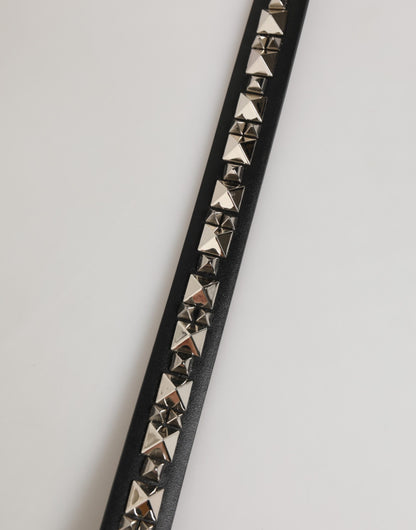 Dolce & Gabbana Black Leather Studded Silver-Tone Buckle Belt