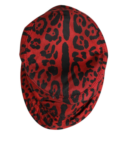Casquette Bob Homme Dolce & Gabbana en Nylon Rouge Noir Imprimé Léopard