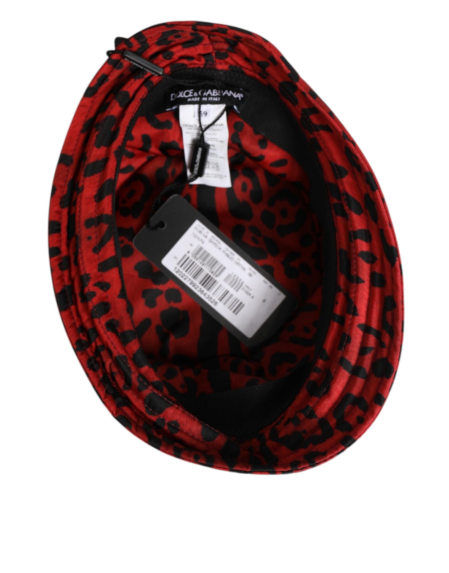 Casquette Bob Homme Dolce & Gabbana en Nylon Rouge Noir Imprimé Léopard