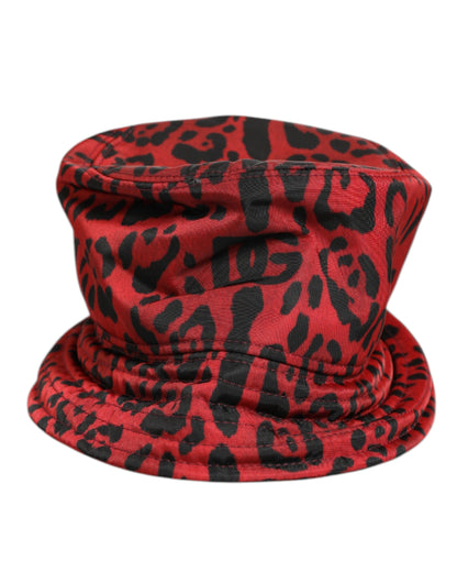 Casquette Bob Homme Dolce & Gabbana en Nylon Rouge Noir Imprimé Léopard