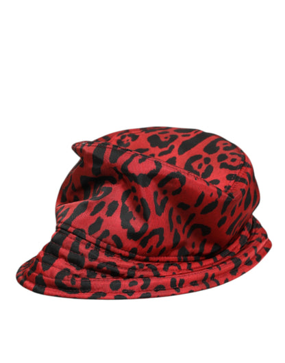 Casquette Bob Homme Dolce & Gabbana en Nylon Rouge Noir Imprimé Léopard