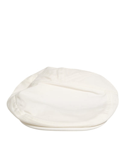Gorra plana de hombre Dolce & Gabbana de mezcla de algodón blanca con ribete de piel