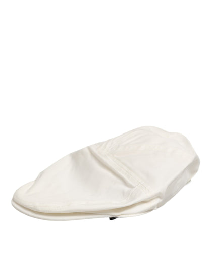 Gorra plana de hombre Dolce & Gabbana de mezcla de algodón blanca con ribete de piel