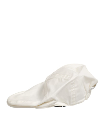 Gorra plana de hombre Dolce & Gabbana de mezcla de algodón blanca con ribete de piel