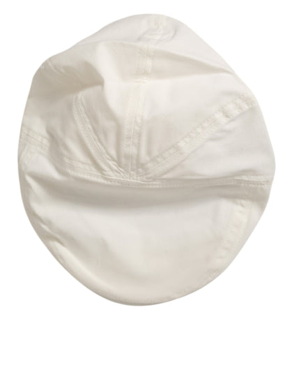 Gorra plana de hombre Dolce & Gabbana de mezcla de algodón blanca con ribete de piel