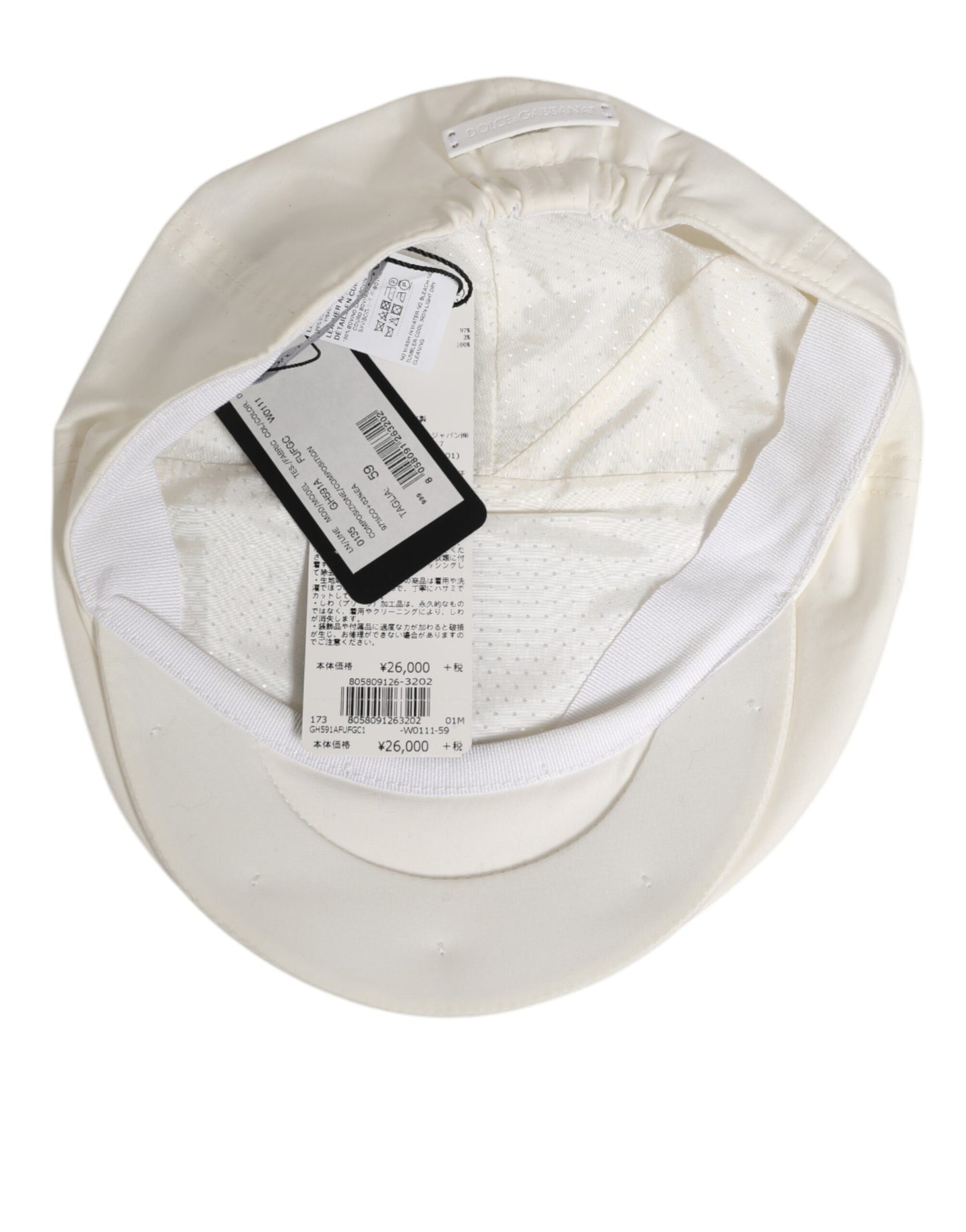 Gorra plana de hombre Dolce & Gabbana de mezcla de algodón blanca con ribete de piel