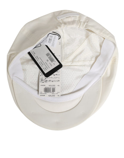 Gorra plana de hombre Dolce & Gabbana de mezcla de algodón blanca con ribete de piel