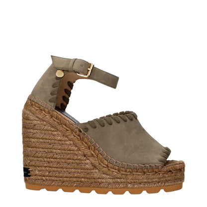 Stella McCartney Green Leather Wedge Sandals