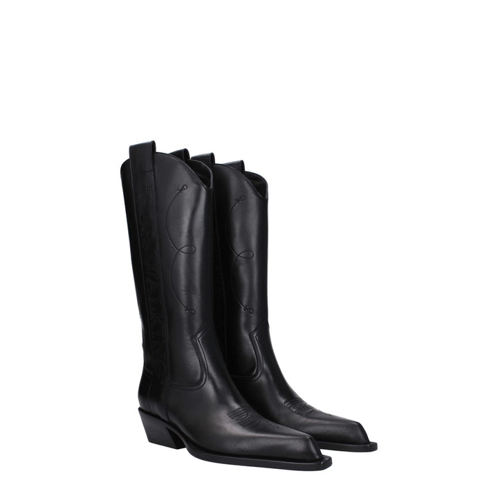 Off-White Black Leather High Heel Boots