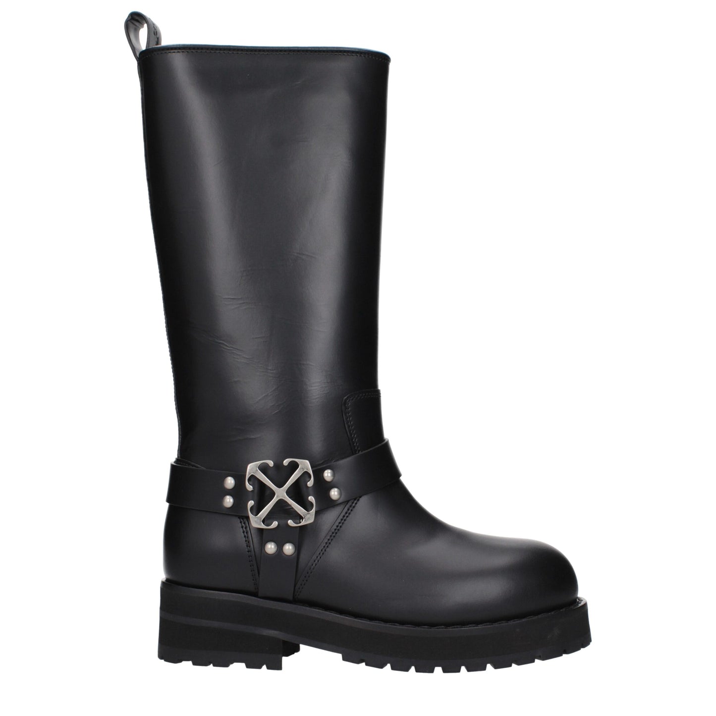 Off-White Black Leather Flat Boots