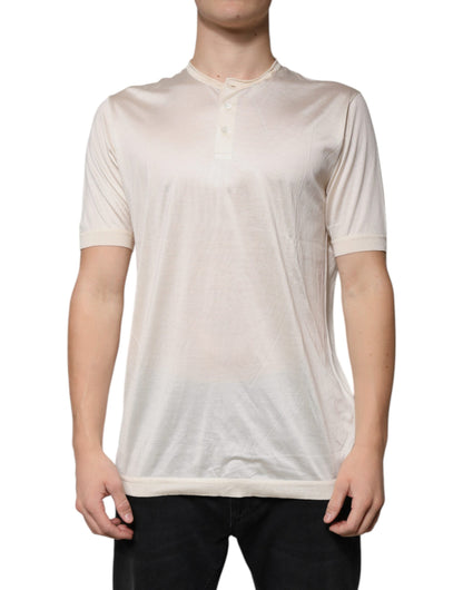 T-shirt à manches courtes en soie henley blanc cassé Dolce & Gabbana