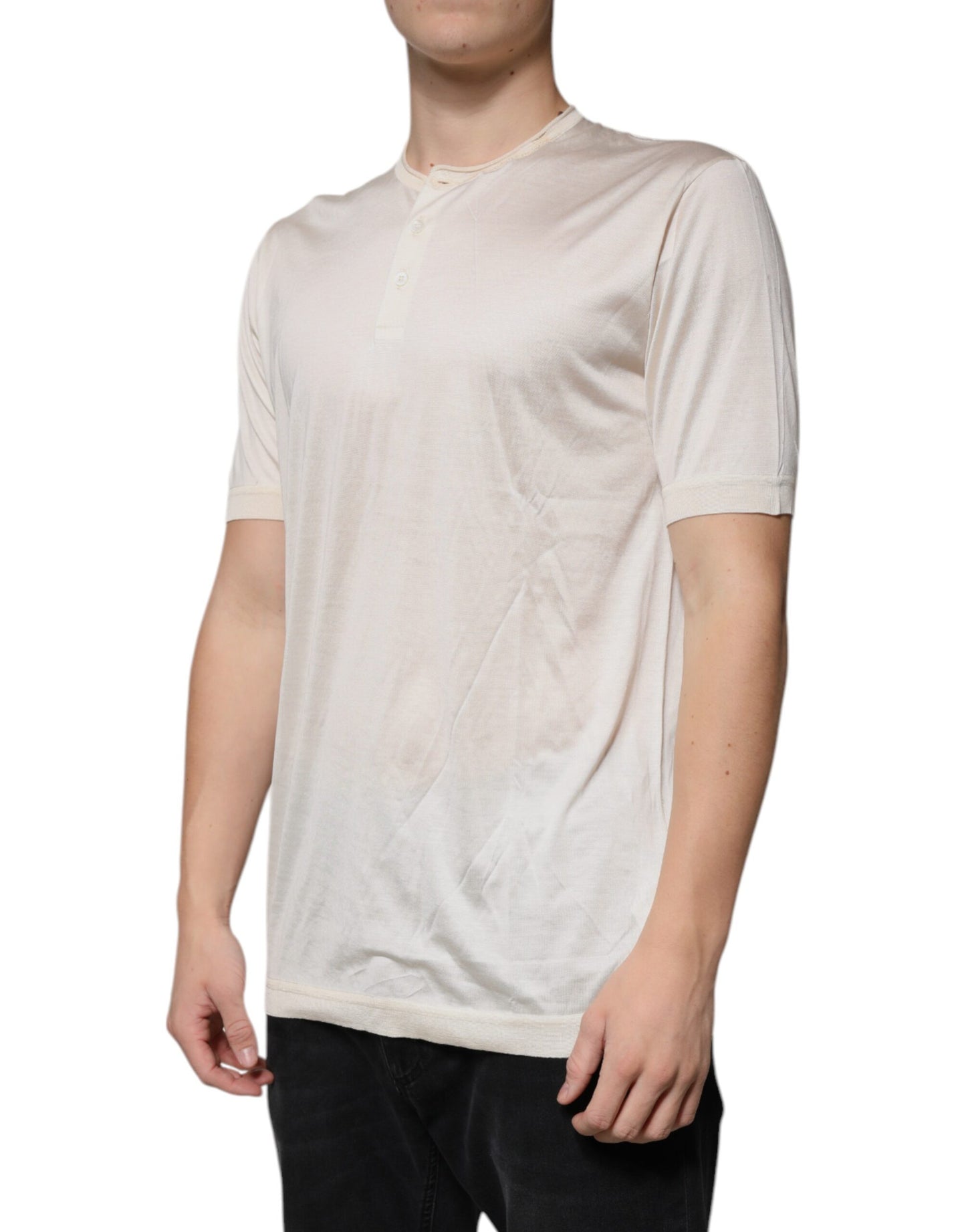 T-shirt à manches courtes en soie henley blanc cassé Dolce & Gabbana