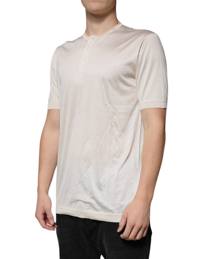 T-shirt à manches courtes en soie henley blanc cassé Dolce & Gabbana