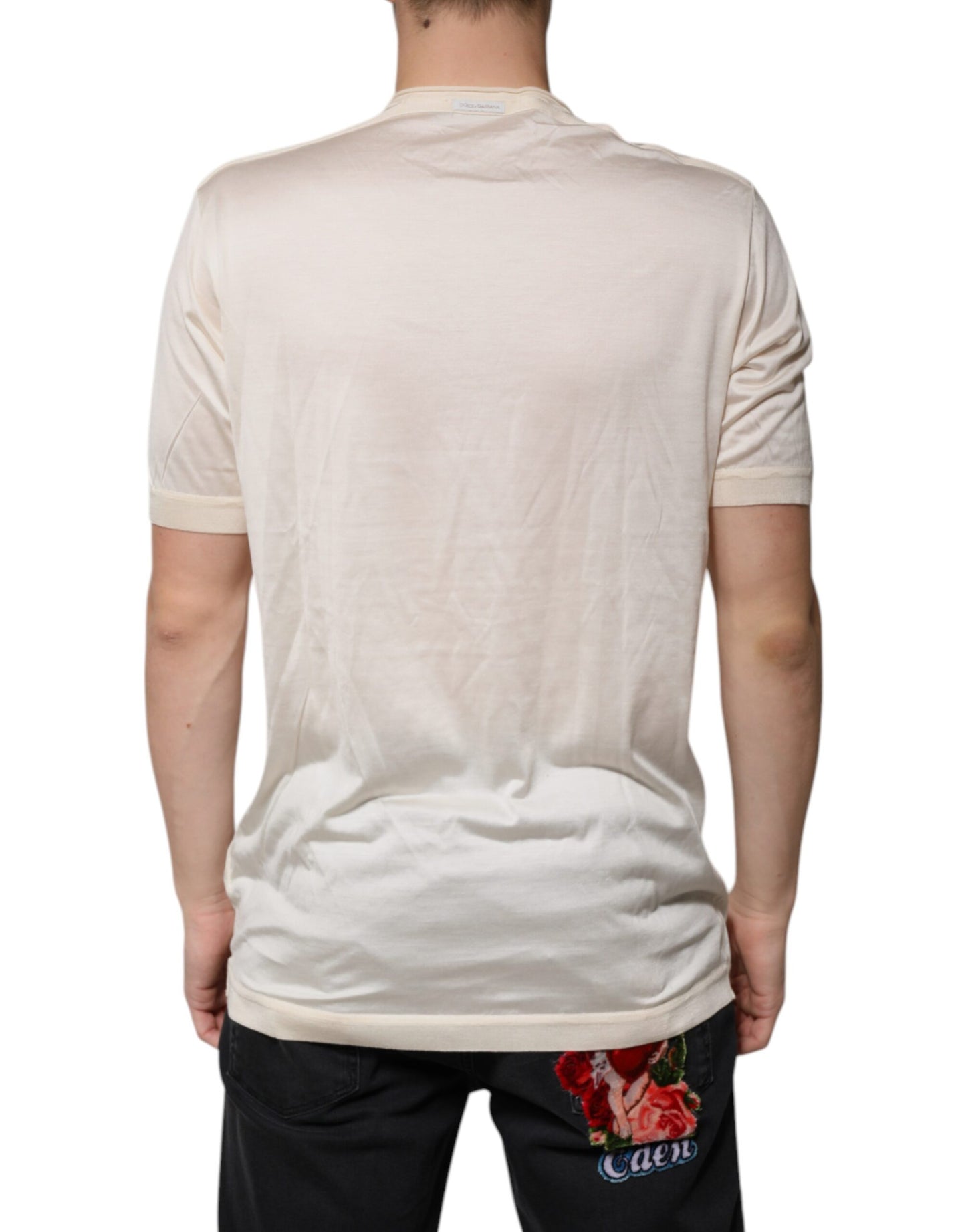 T-shirt à manches courtes en soie henley blanc cassé Dolce & Gabbana