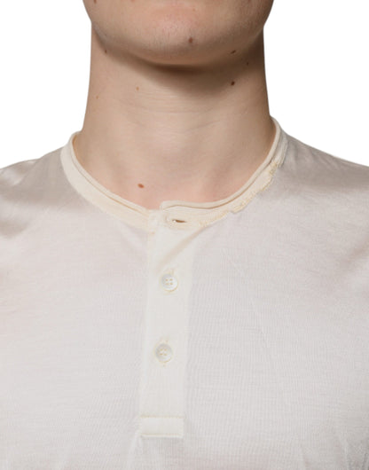 T-shirt à manches courtes en soie henley blanc cassé Dolce & Gabbana