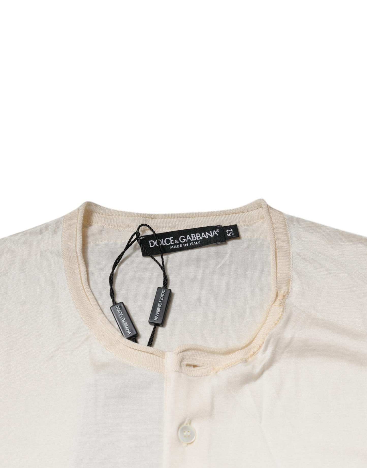 T-shirt à manches courtes en soie henley blanc cassé Dolce & Gabbana