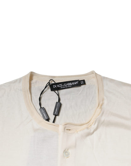 T-shirt à manches courtes en soie henley blanc cassé Dolce & Gabbana