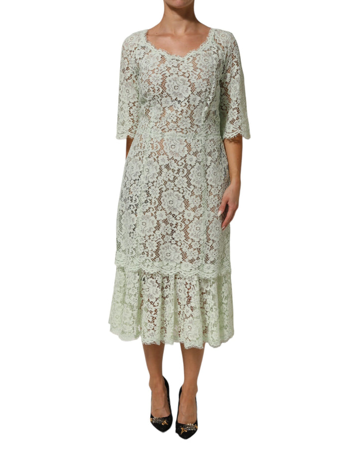 Vestido midi Dolce & Gabbana verde menta con encaje floral