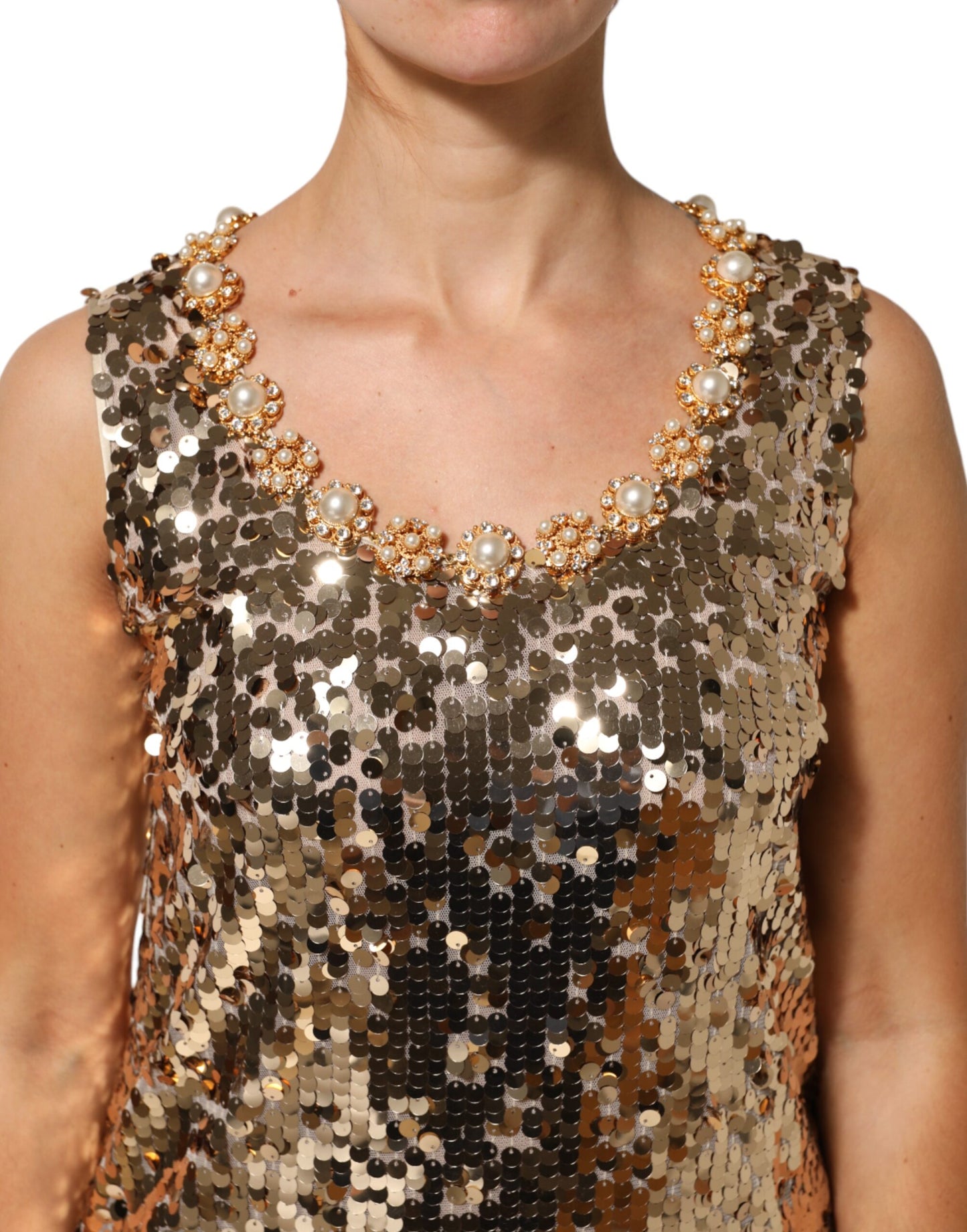 Minivestido de tubo con línea A en nailon con lentejuelas doradas de Dolce & Gabbana
