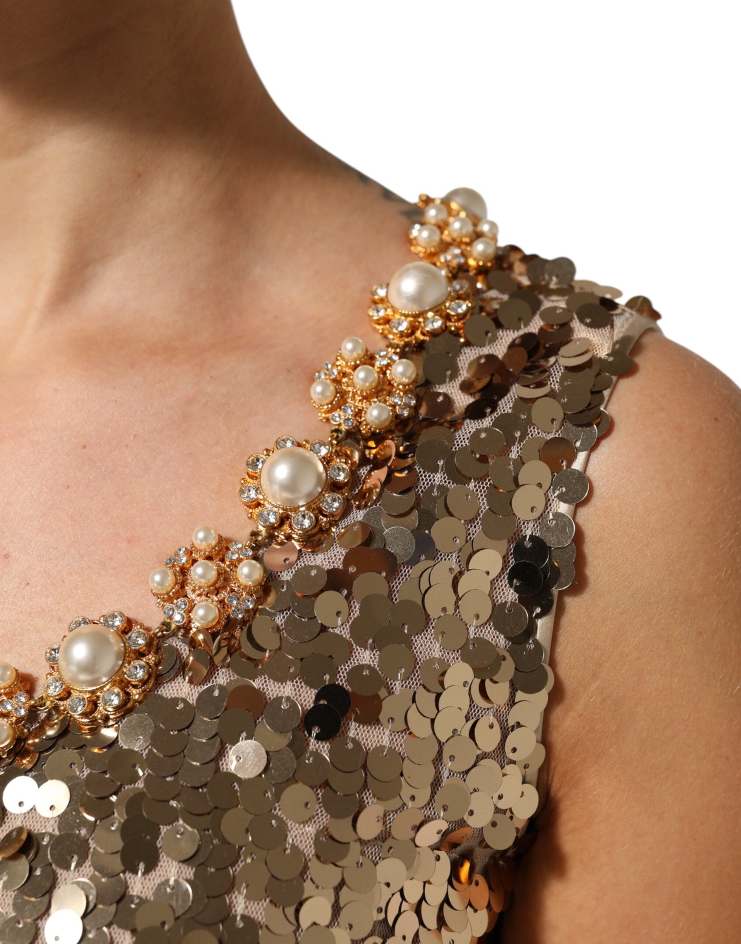 Minivestido de tubo con línea A en nailon con lentejuelas doradas de Dolce & Gabbana
